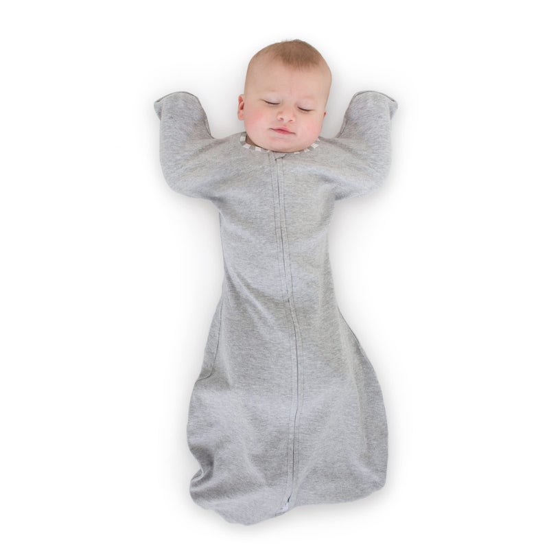 SwaddleDesigns Transitional Swaddle Sack, Arms Up Half-Length Sleeves & Mitten Cuffs, Swaddle for Newborn Transition to Baby Sleep Sack Wearable Blanket, 6-9 Month, 21-24 lb, Gray with Striped Trim - Image 1